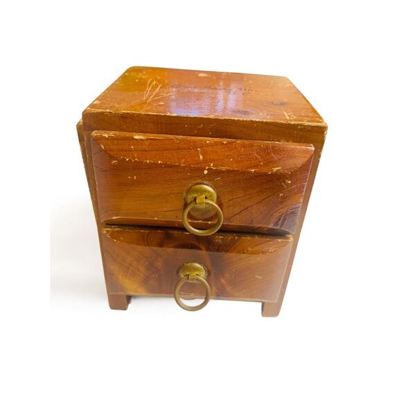 Small Trinket Jewelry Box Great Smoky Mts 2 Drawer 3.75 Inches High - Picture 1 of 6